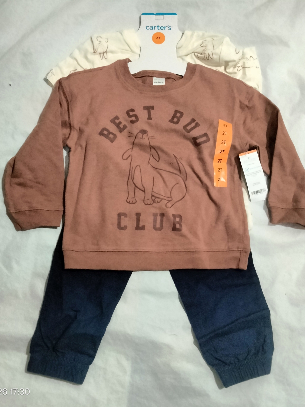 Carter's Toddler Boy 3 Piece Set Size 2T Best Bud Club Dog Sweatshirt Tee Pants